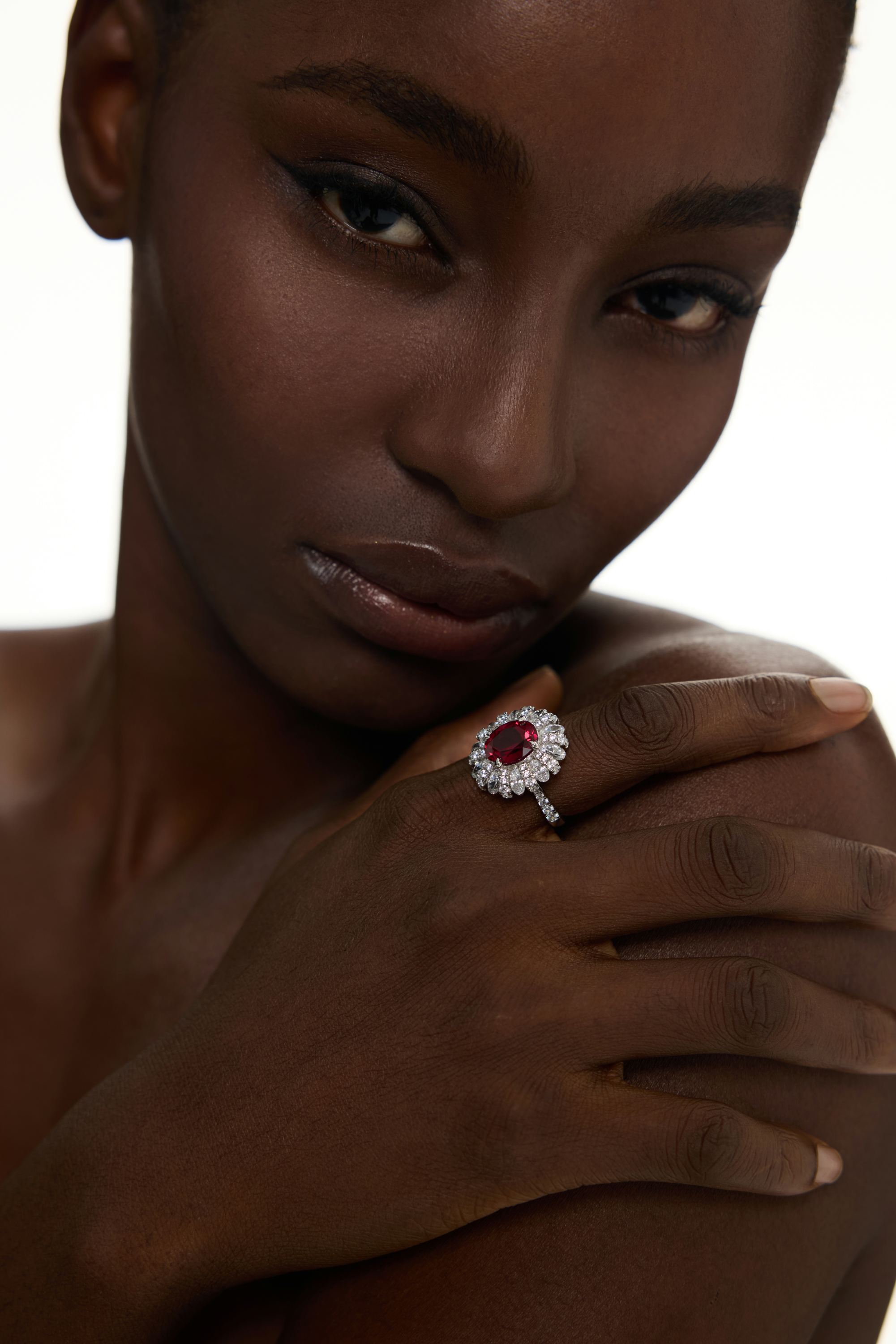 Sparkling Crystal Accents Vintage Ruby Halo Ring