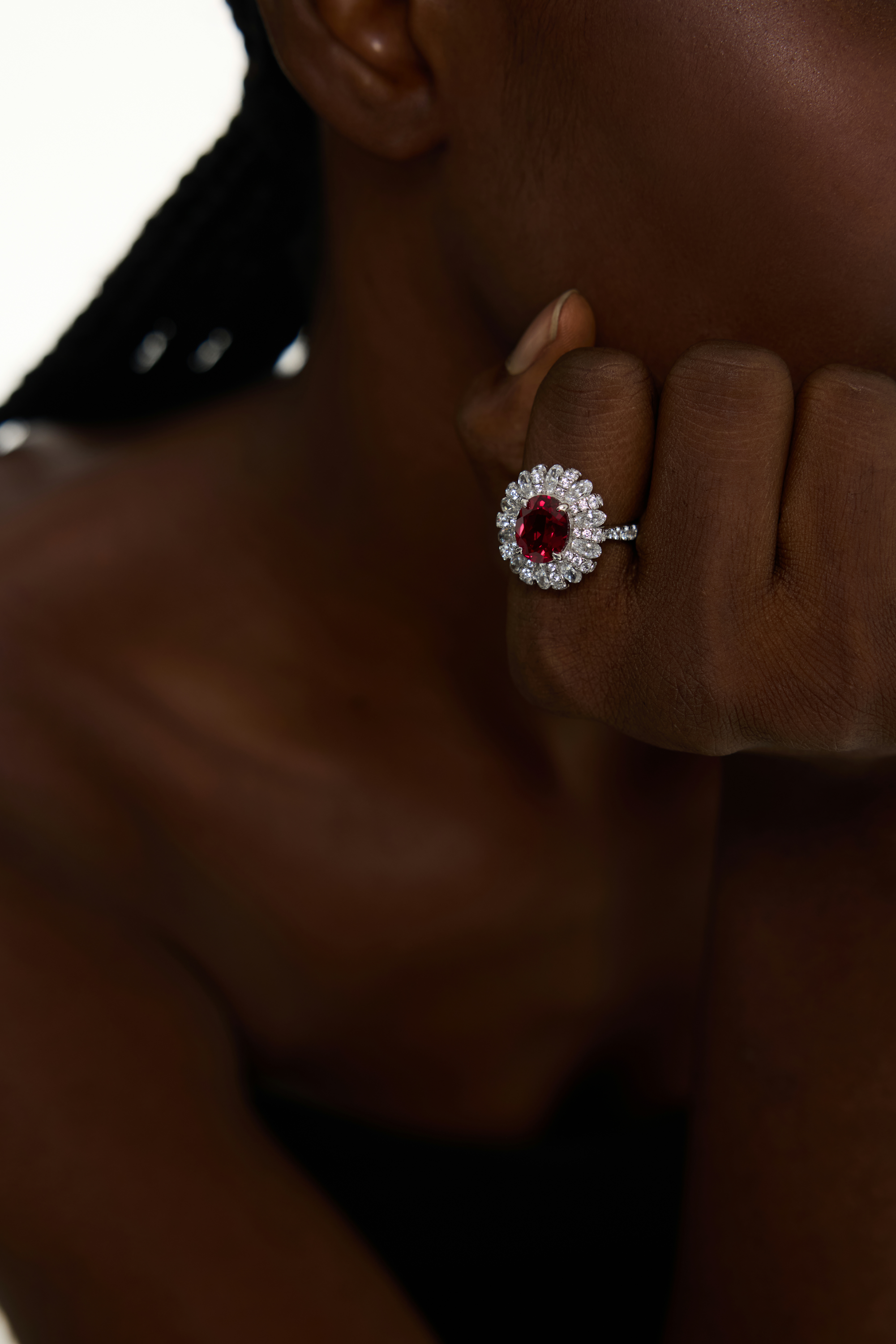Sparkling Crystal Accents Vintage Ruby Halo Ring