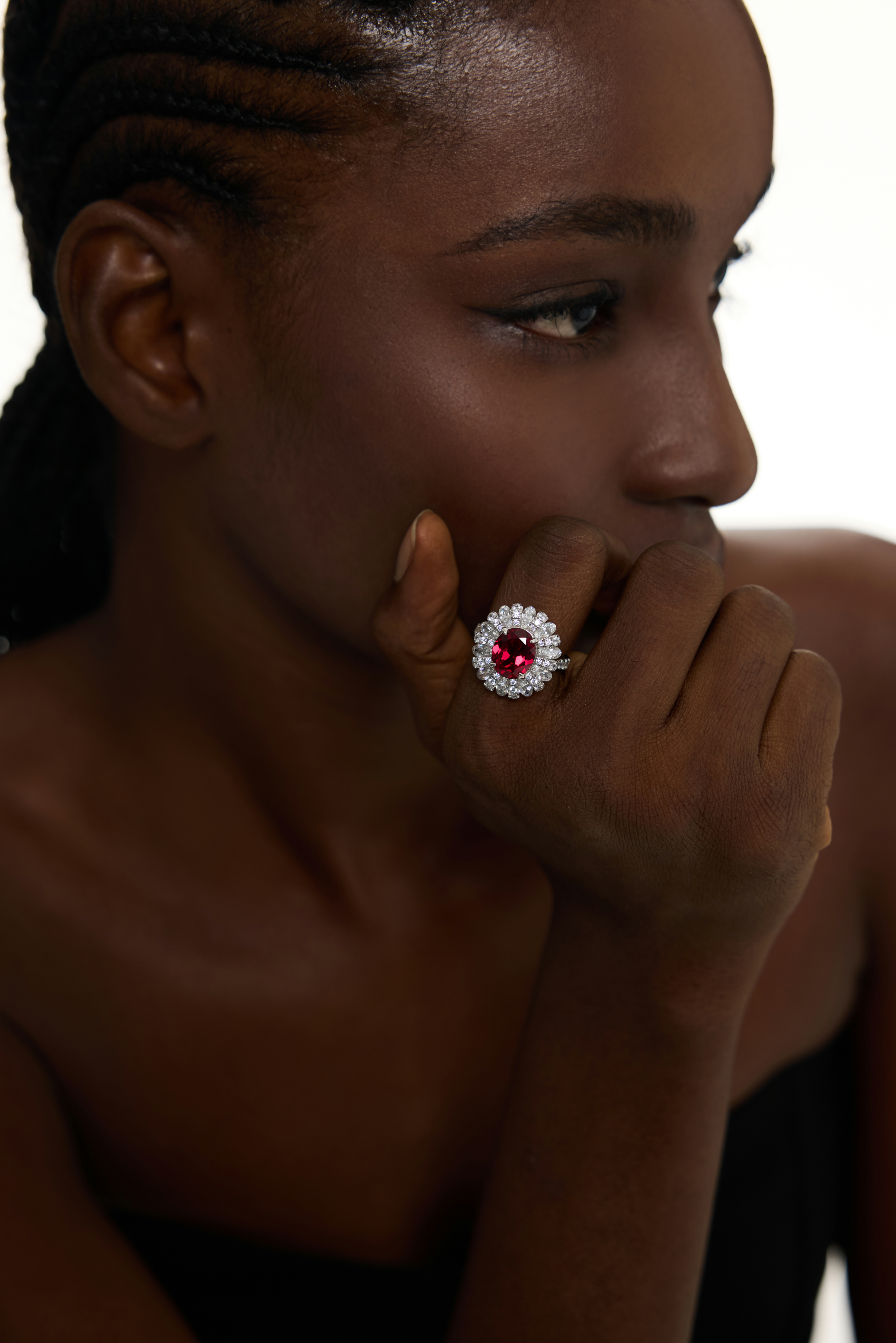 Sparkling Crystal Accents Vintage Ruby Halo Ring