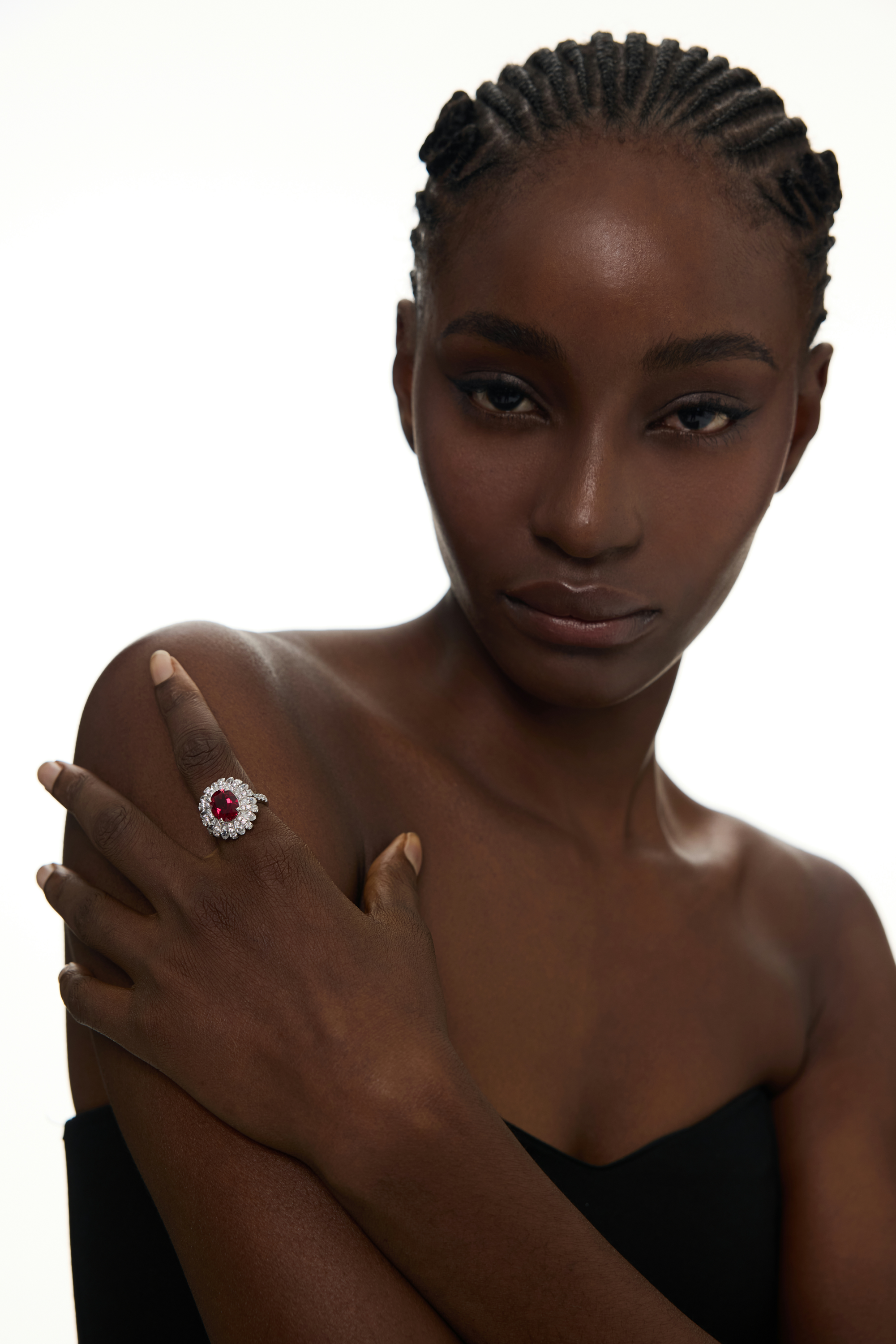 Sparkling Crystal Accents Vintage Ruby Halo Ring