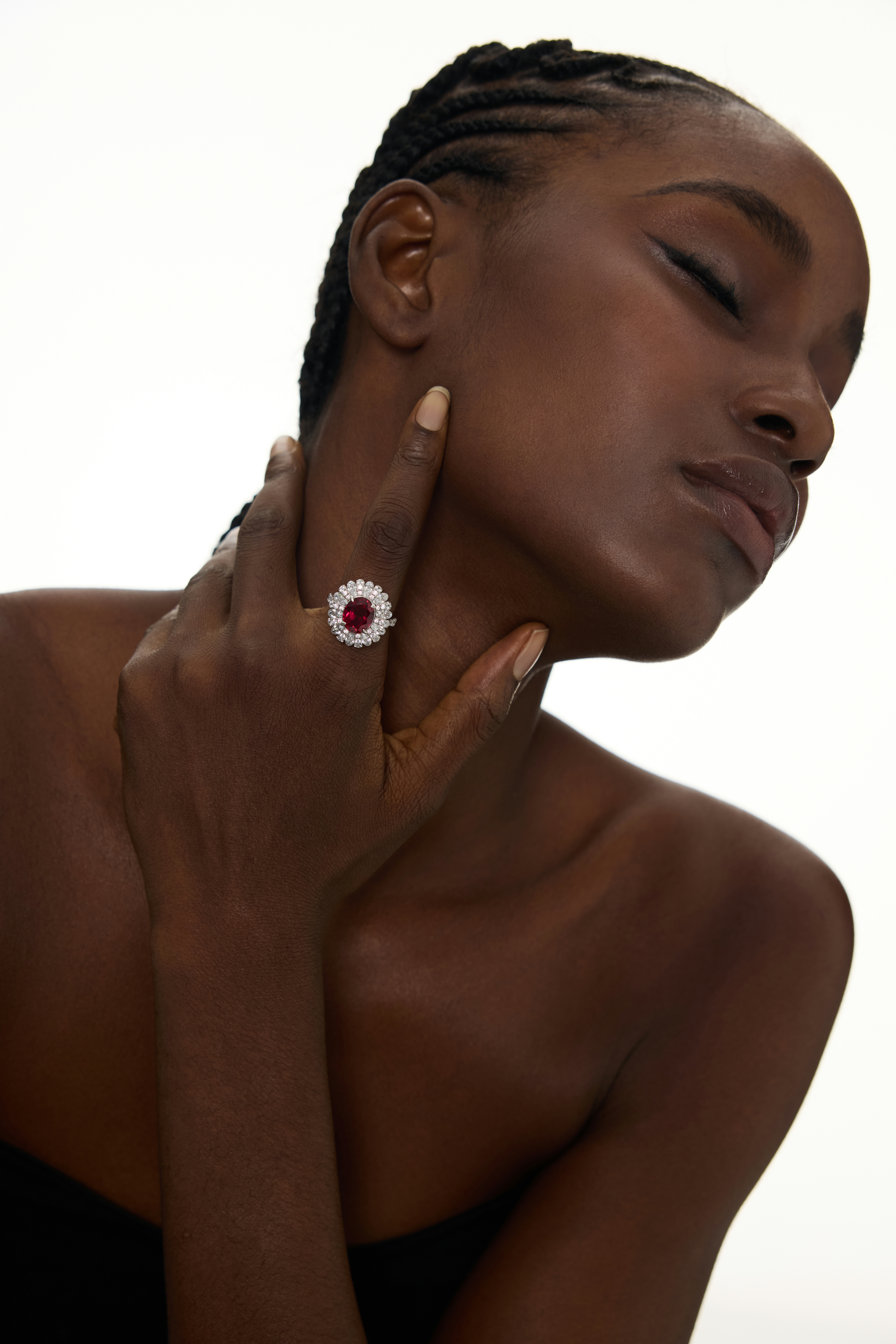 Sparkling Crystal Accents Vintage Ruby Halo Ring