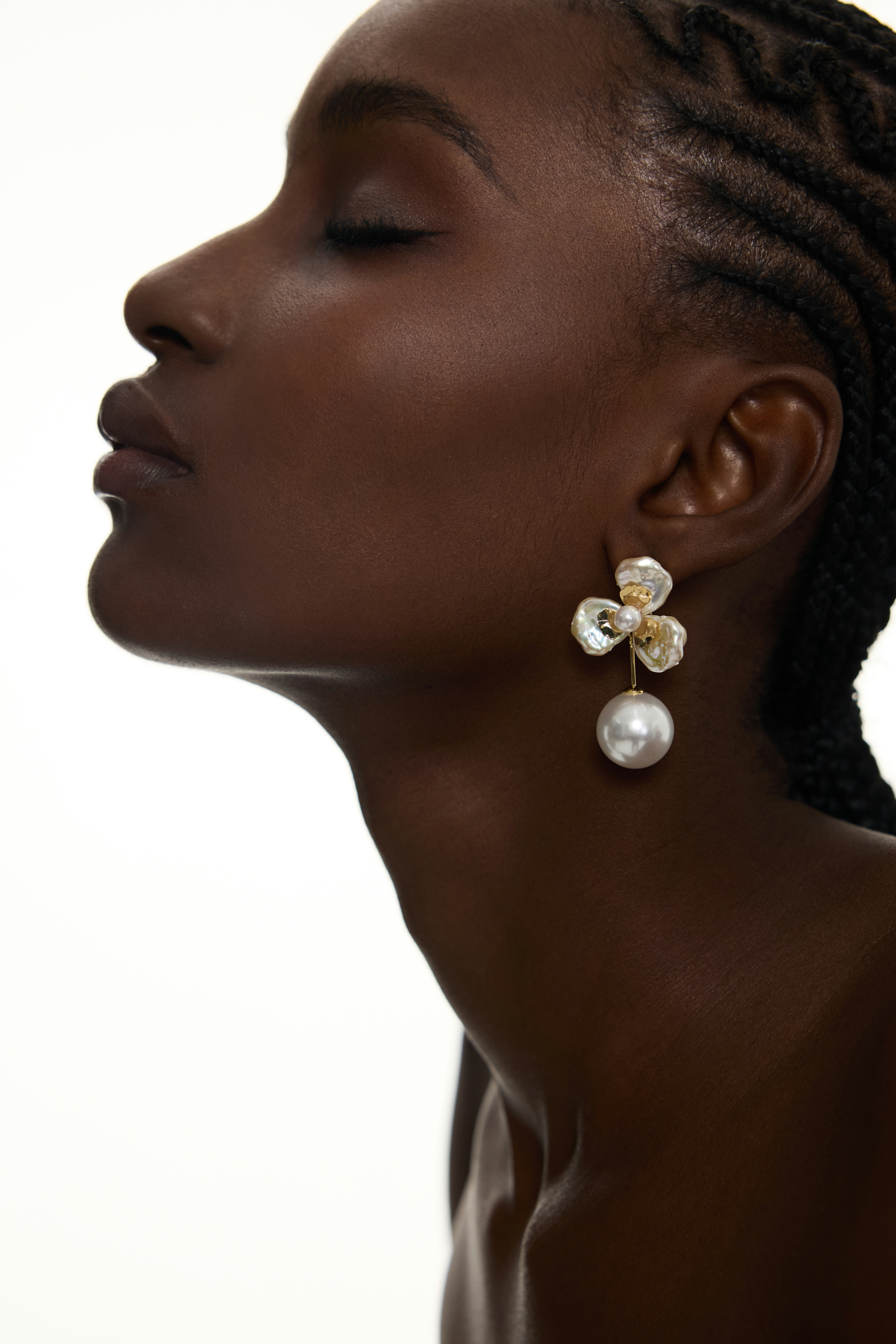 Gold Accents Floral Pearl Drop Earrings
