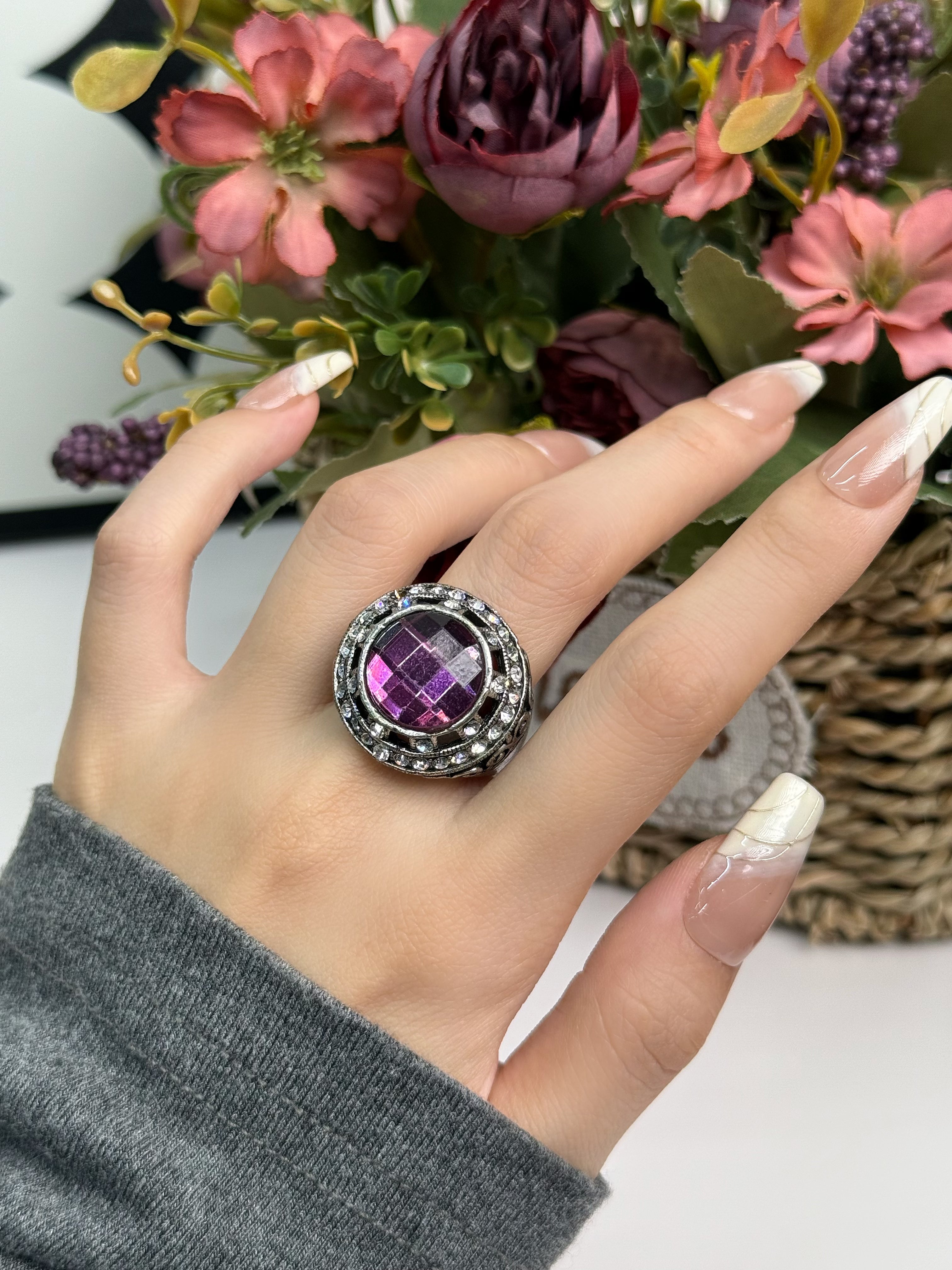 Vintage Purple Crystal Statement Ring
