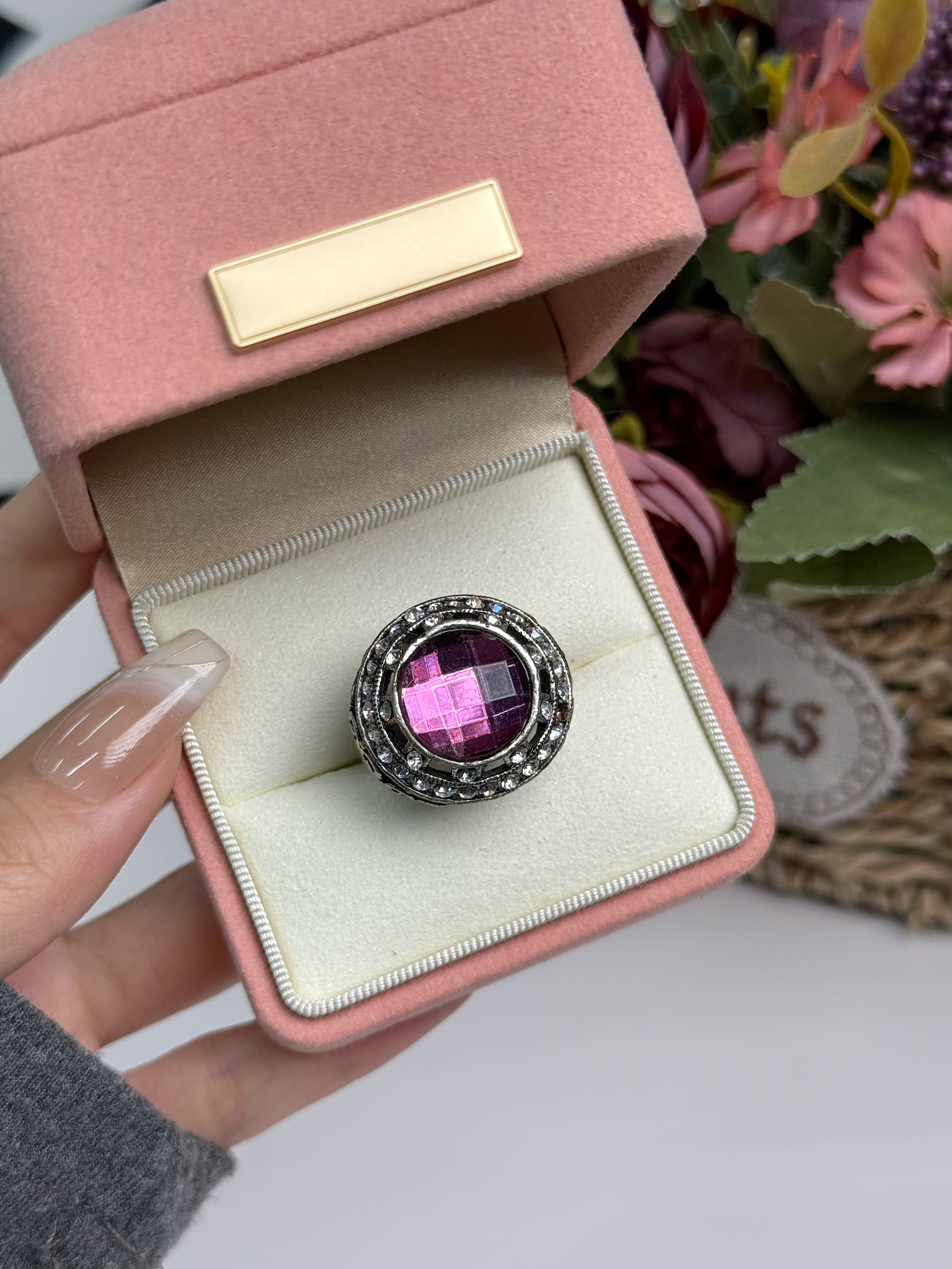 Vintage Purple Crystal Statement Ring