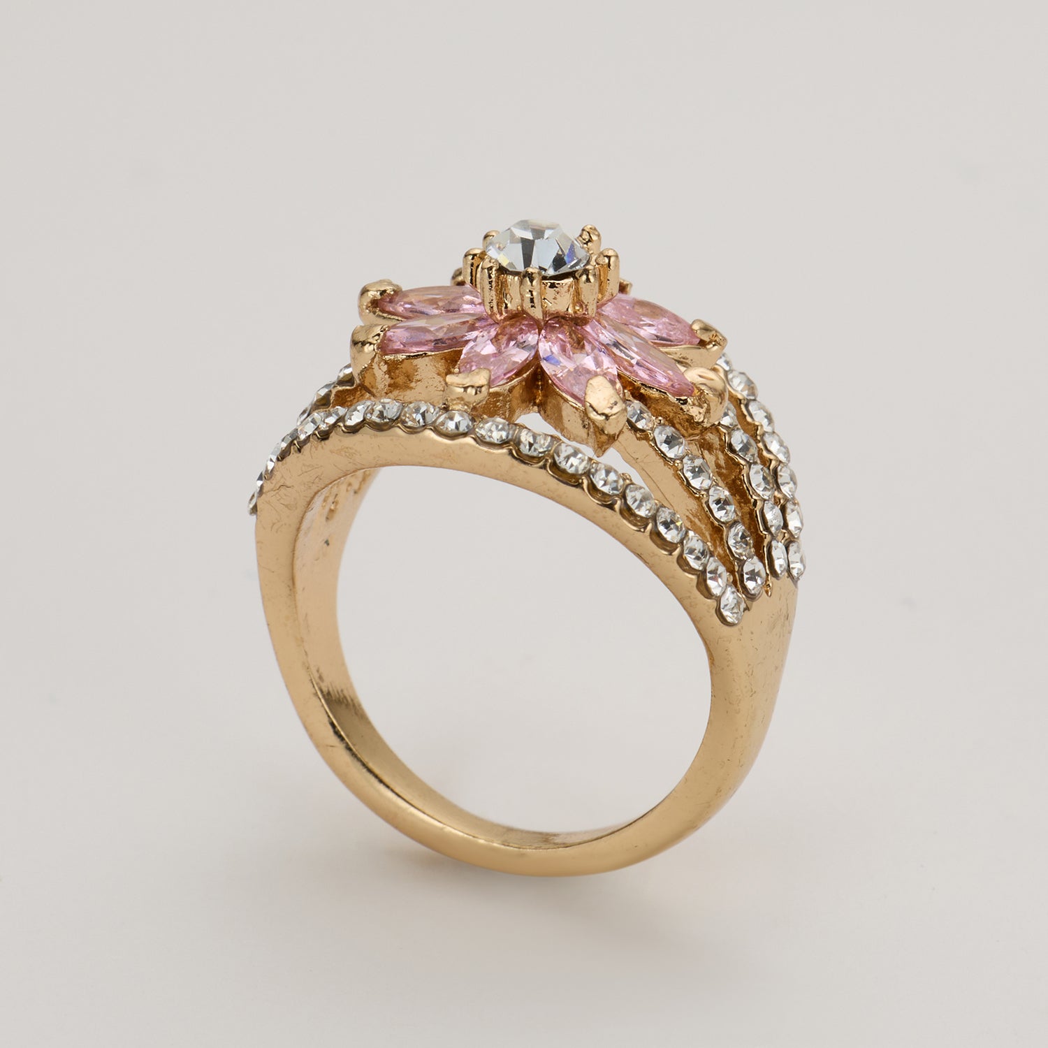 Pink Blossom Crystal Vintage Rings