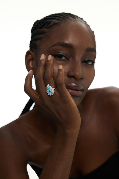 Aquamarine Radiance Starburst Ring