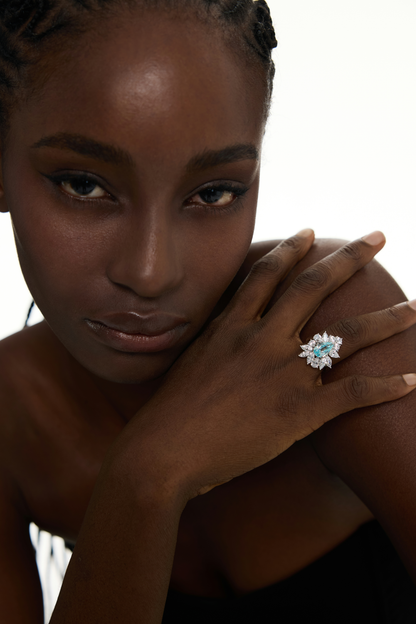 Aquamarine Radiance Starburst Ring