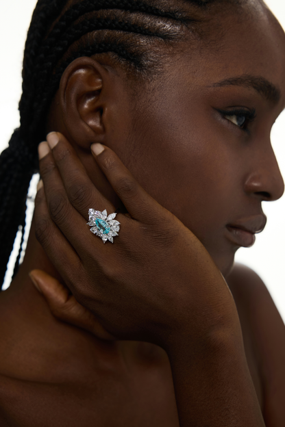 Aquamarine Radiance Starburst Ring