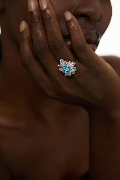 Aquamarine Radiance Starburst Ring