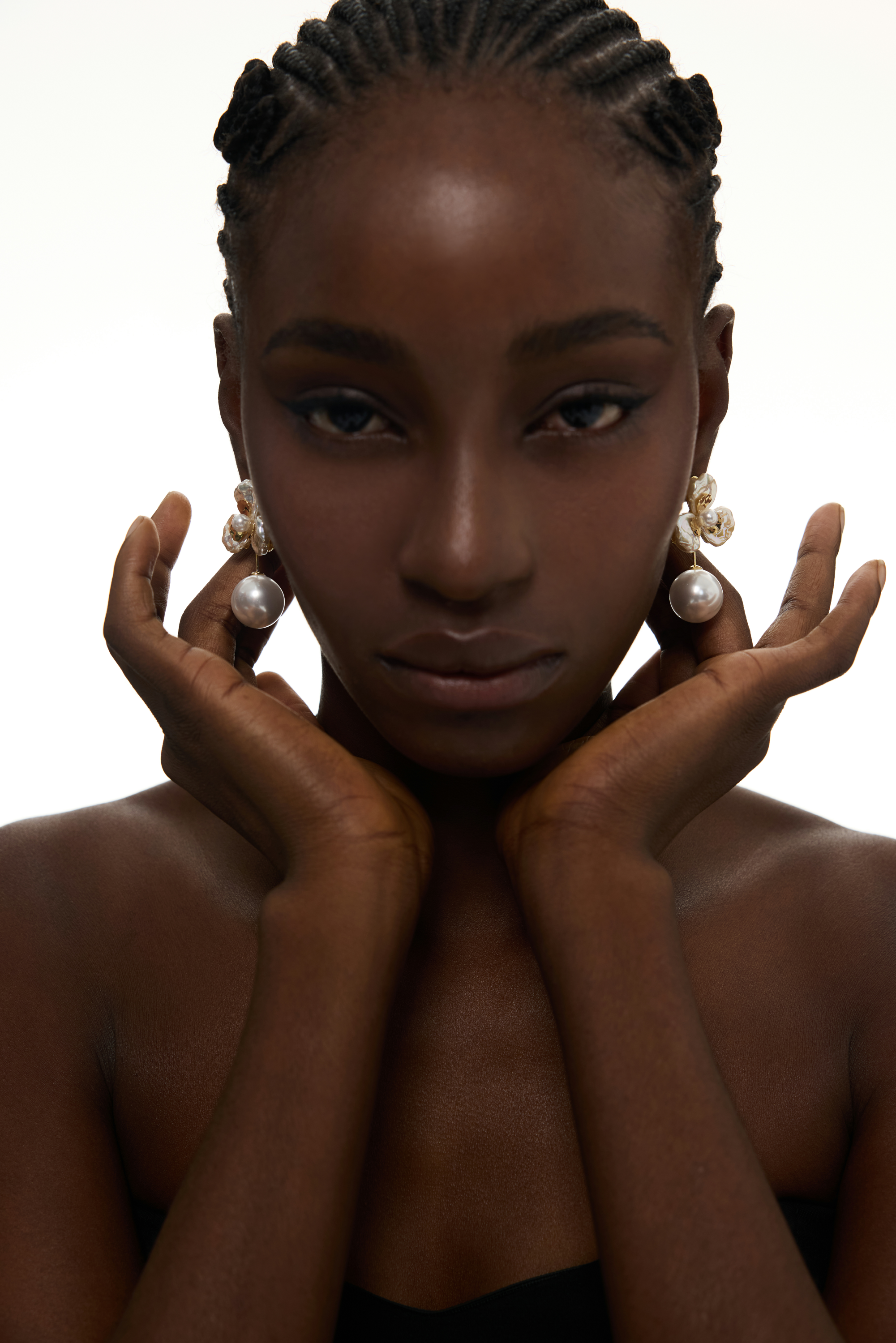 Gold Accents Floral Pearl Drop Earrings
