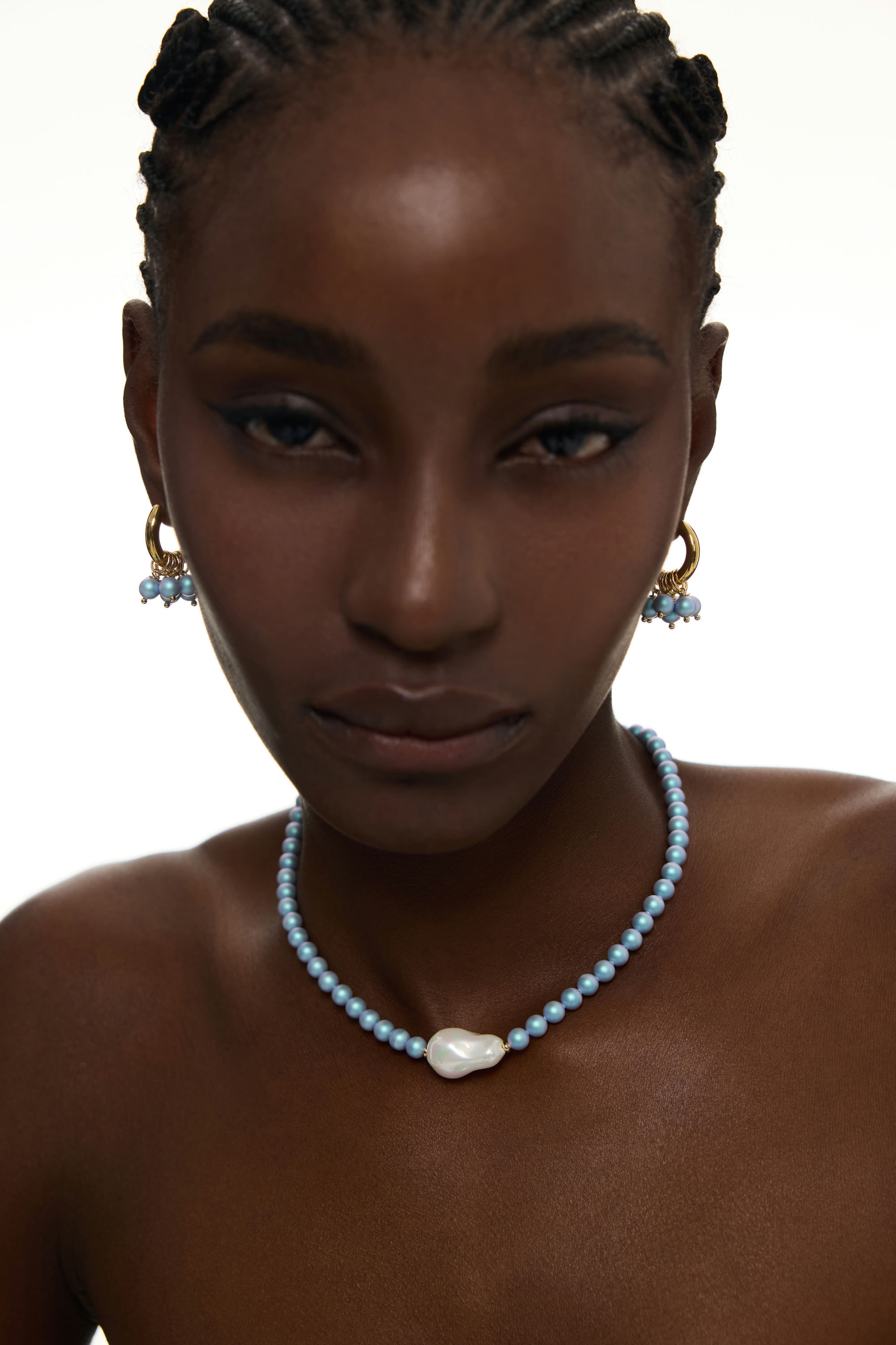 Iridescent Bead Gold Hoop Earrings