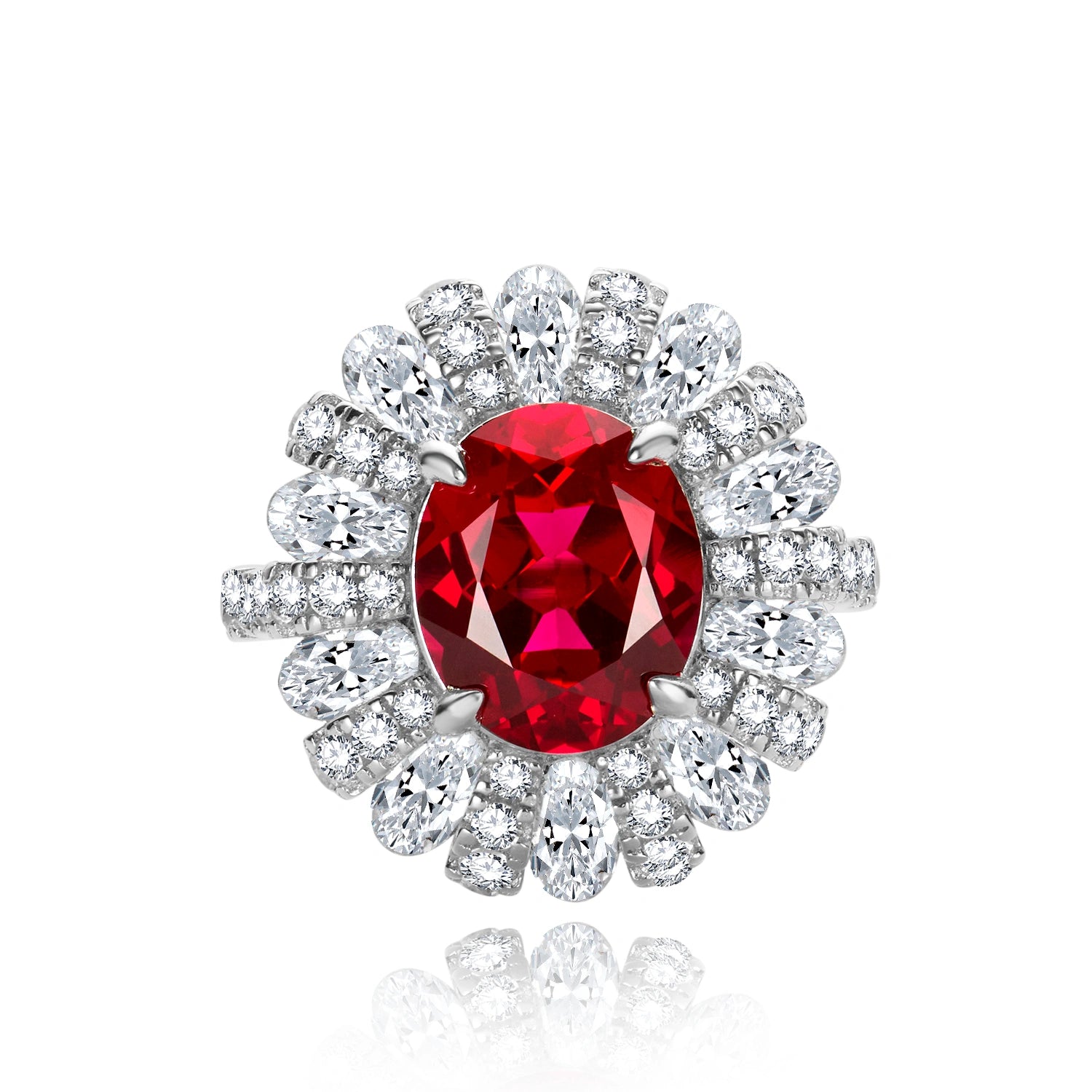 Sparkling Crystal Accents Vintage Ruby Halo Ring