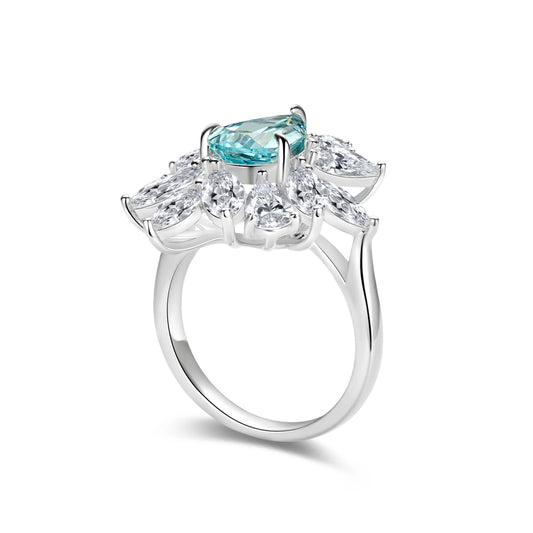 Aquamarine Radiance Starburst Ring