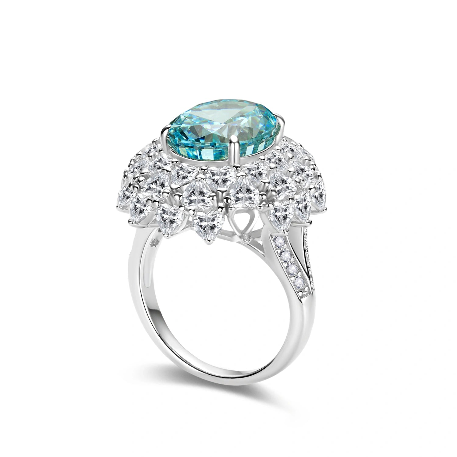 Luxury Oval Blue  Halo Statement Ring