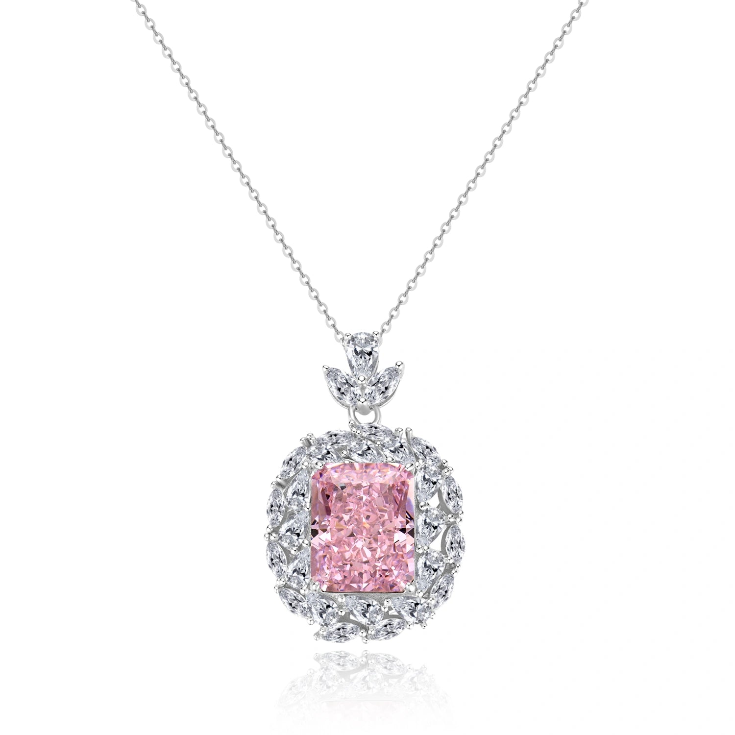 Pink Gemstone Crystal Halo Pendant Necklace
