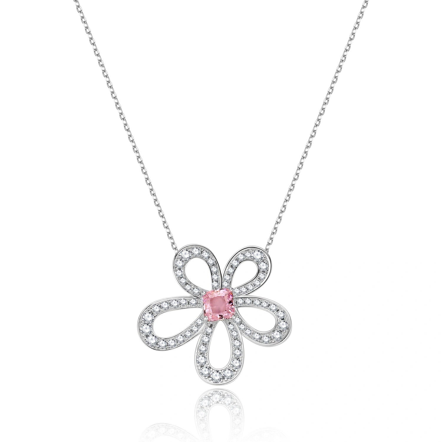 Pink Crystal Flower Pendant Necklace