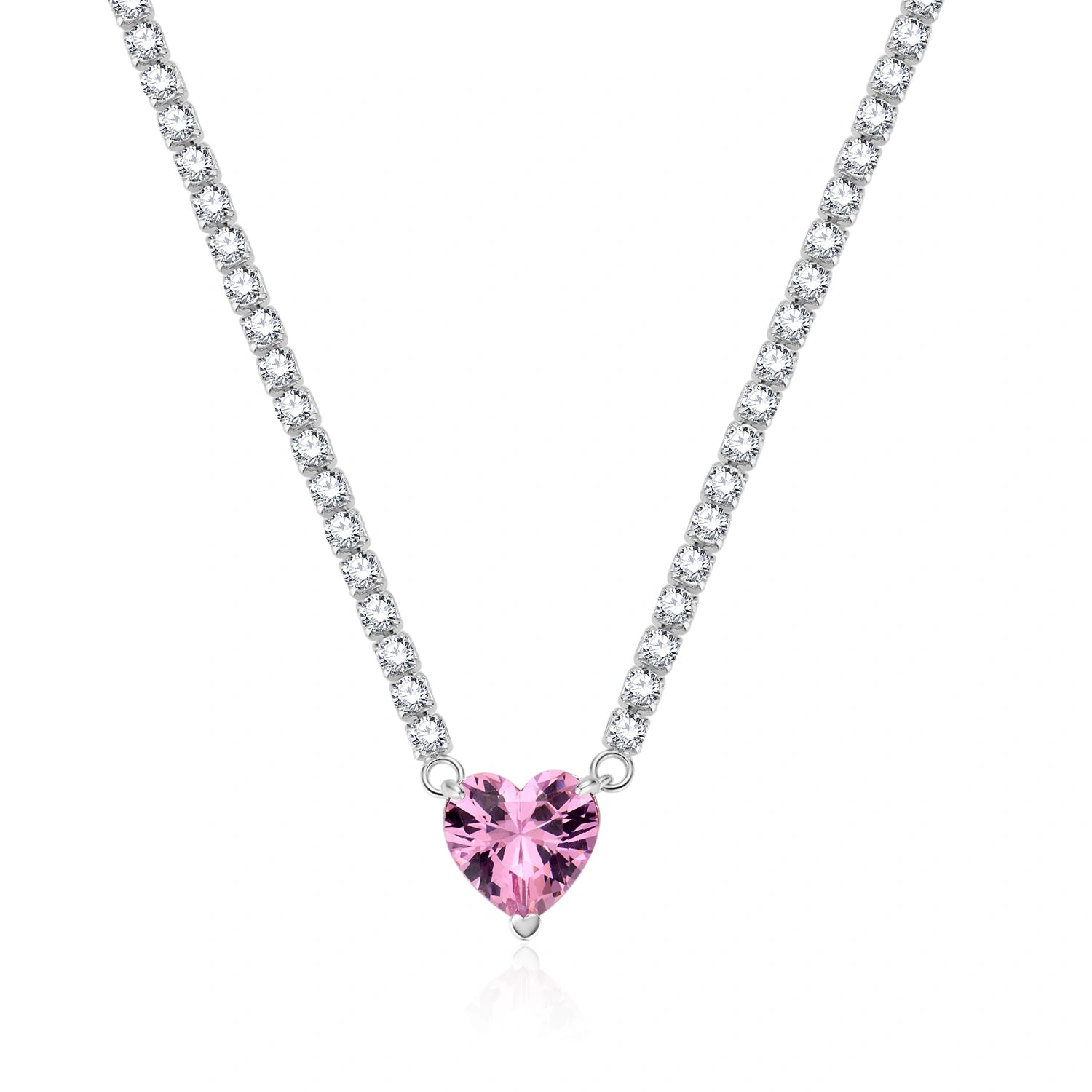 Pearl  Pink Heart pendant Tennis Necklace