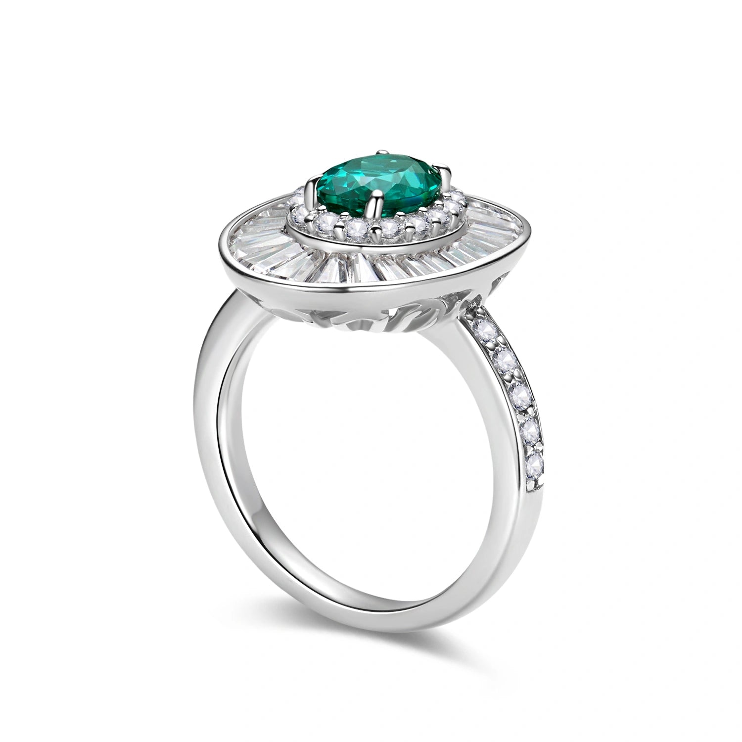 Oval Green Crystal Accents Halo Ring