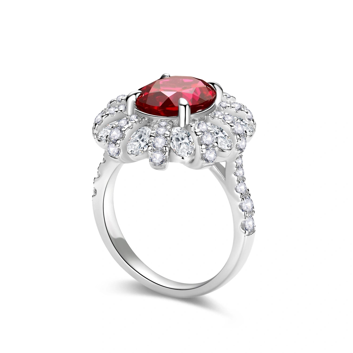 Sparkling Crystal Accents Vintage Ruby Halo Ring