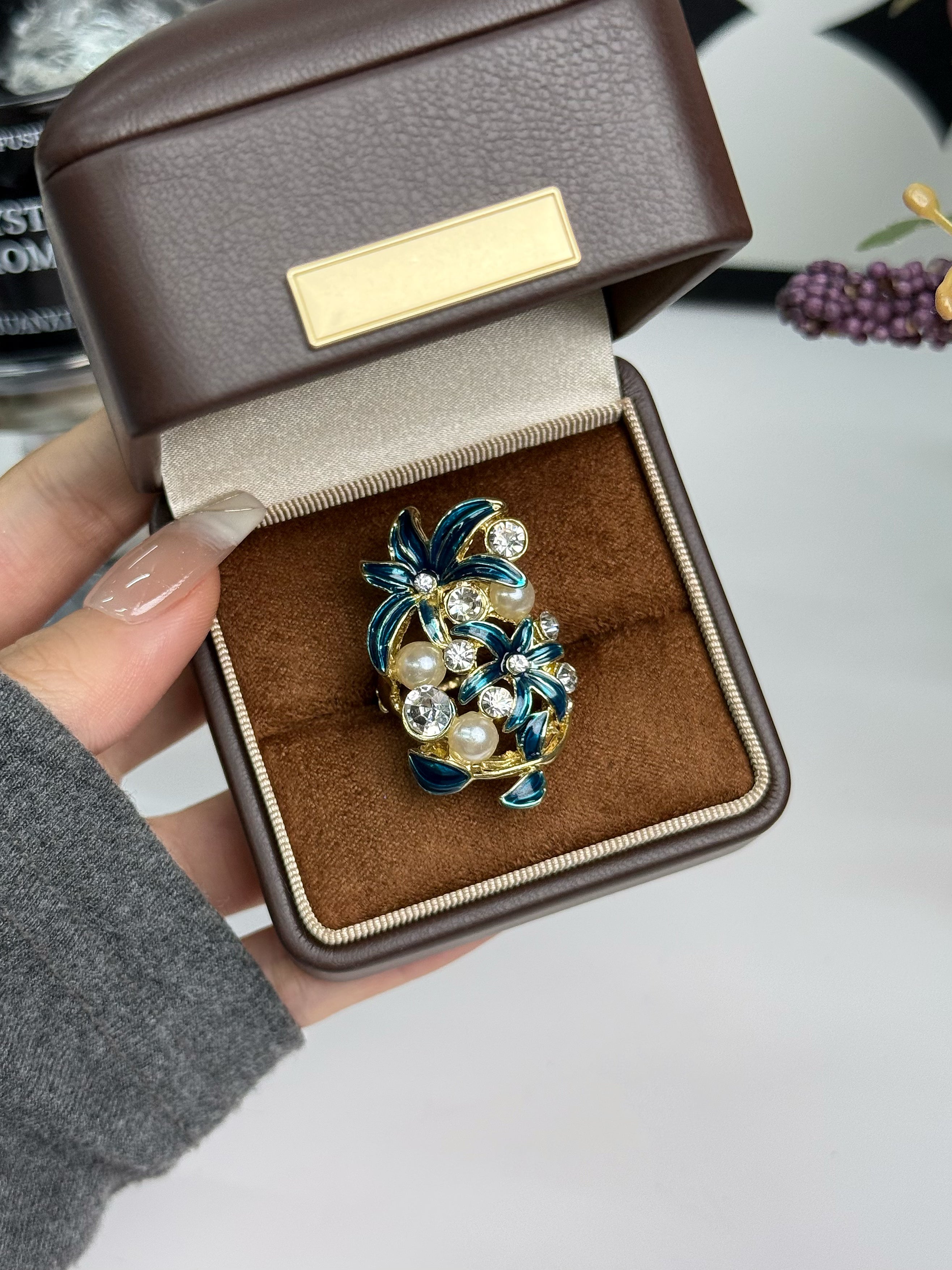 Pearls and Crystals Floral Fantasy Statement Ring