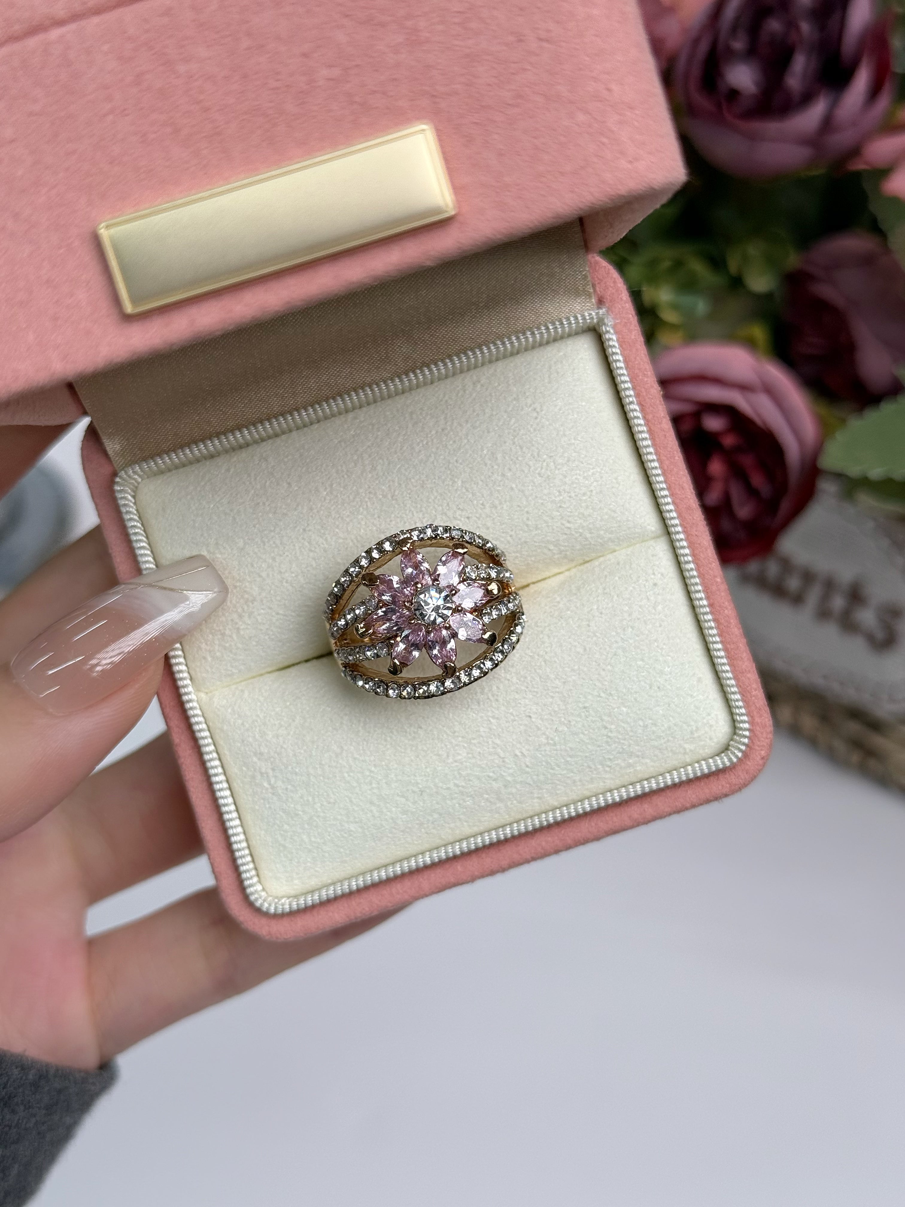 Pink Blossom Crystal Vintage Rings