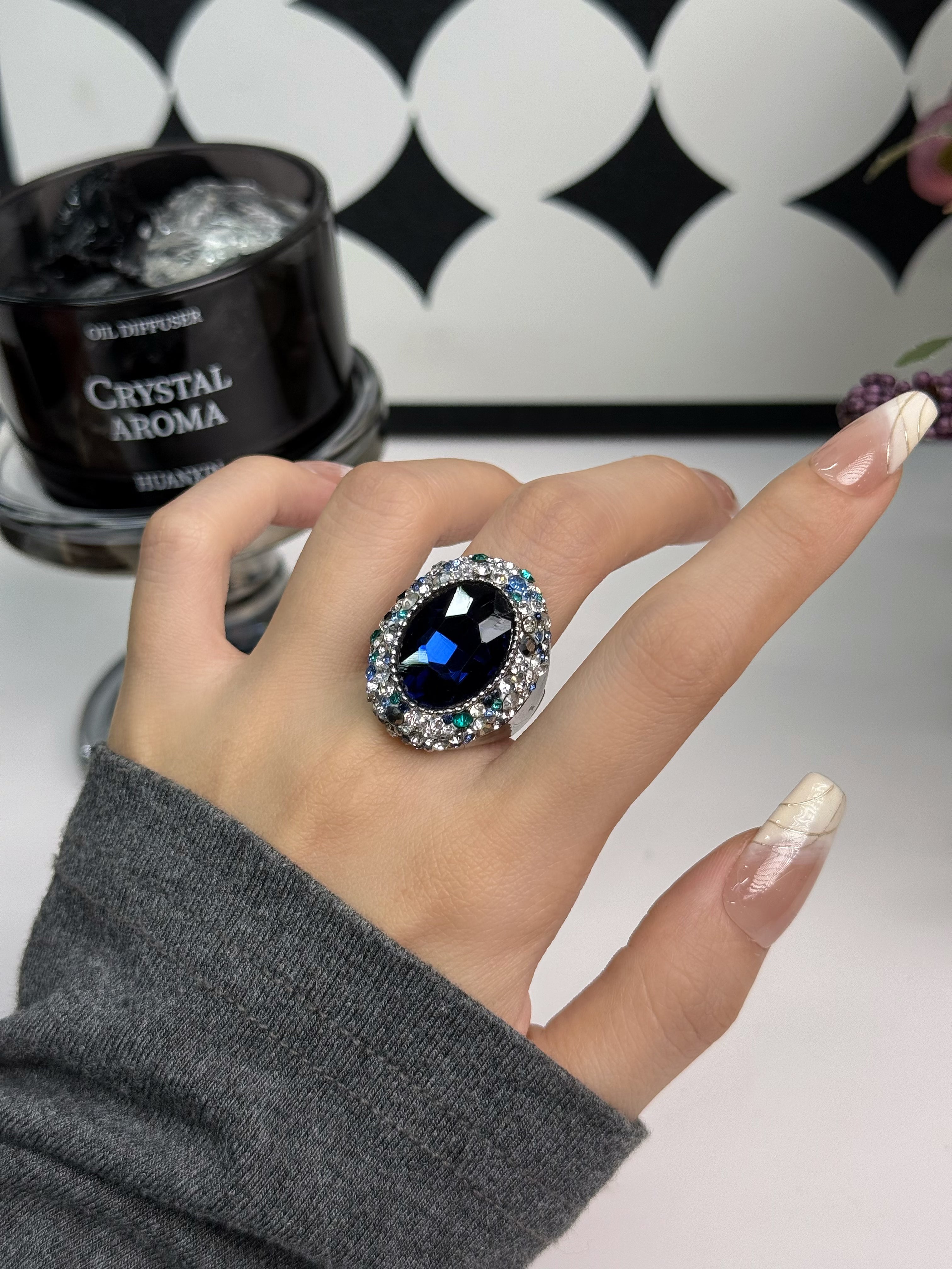 Vintage Midnight Blue Crystal Cocktail Ring
