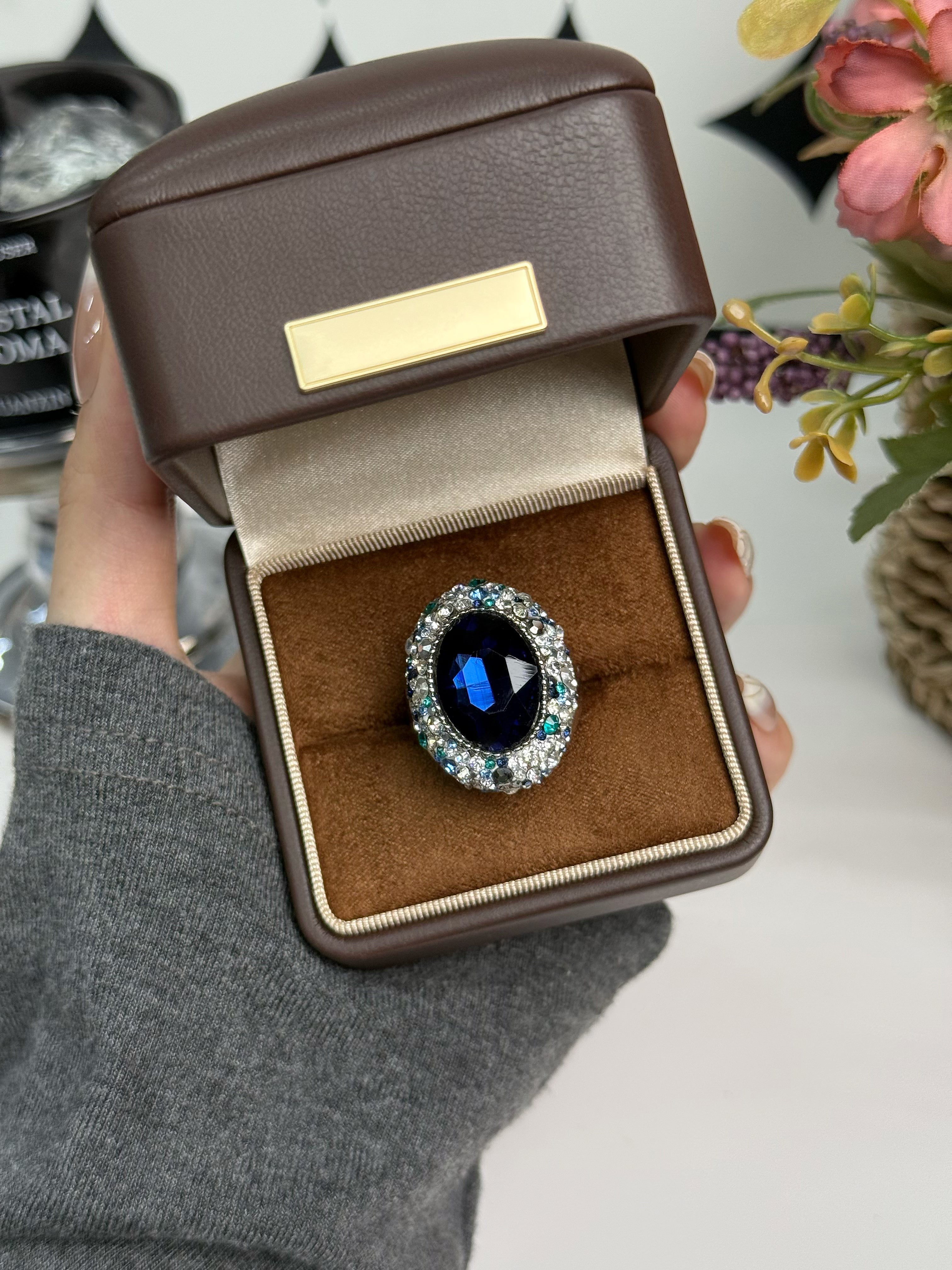Vintage Midnight Blue Crystal Cocktail Ring