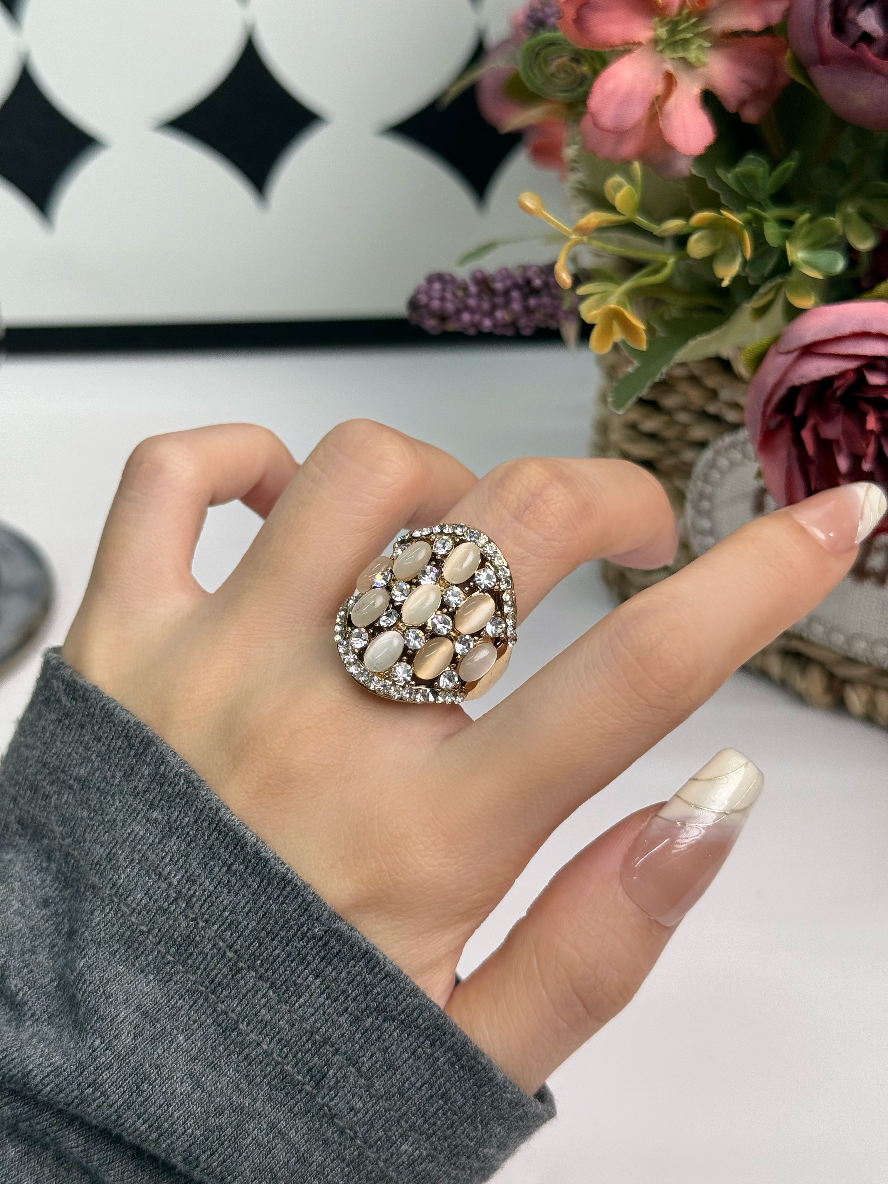 Vintage Pearl Cluster Gold Statement Ring