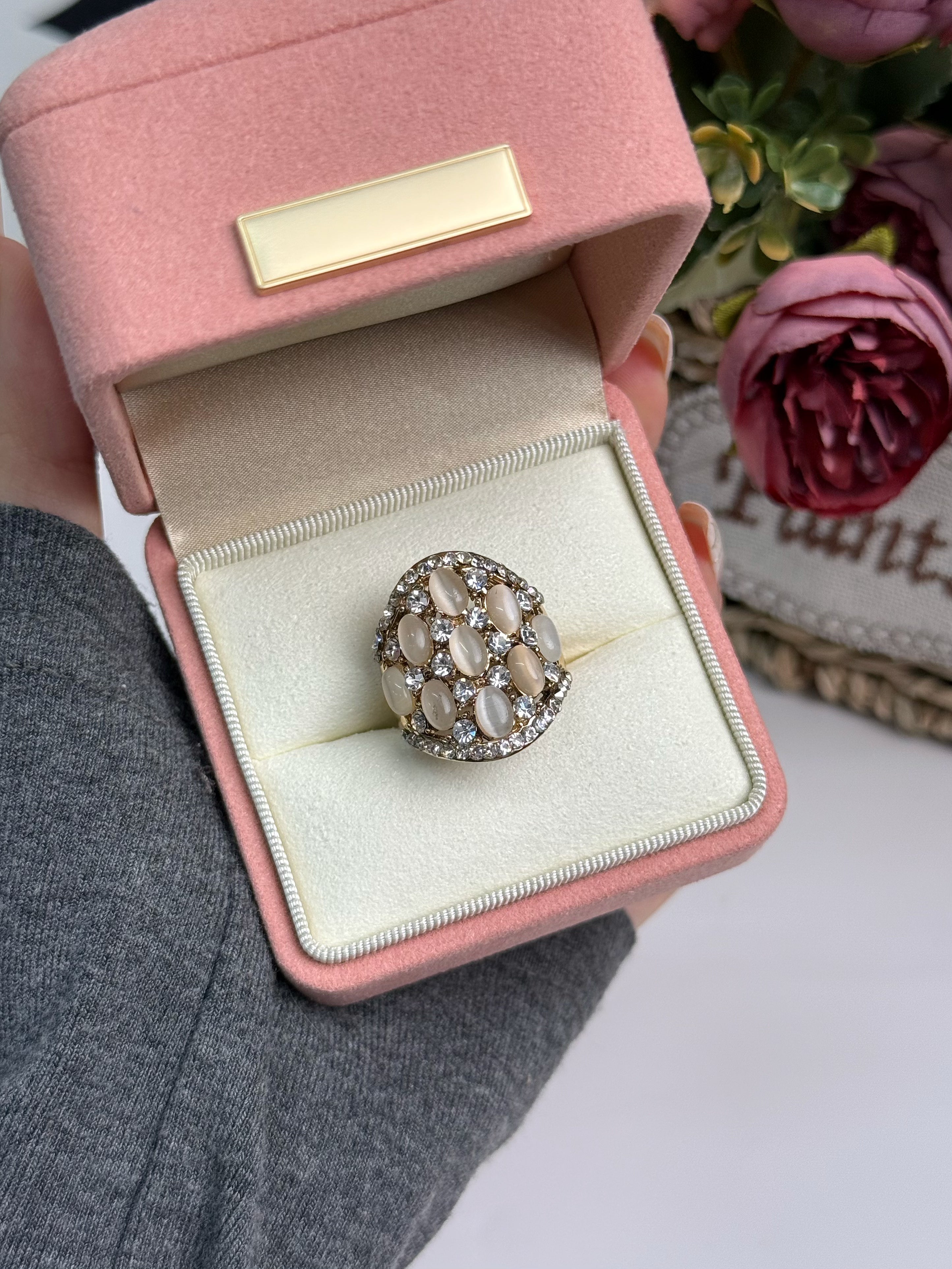 Vintage Pearl Cluster Gold Statement Ring